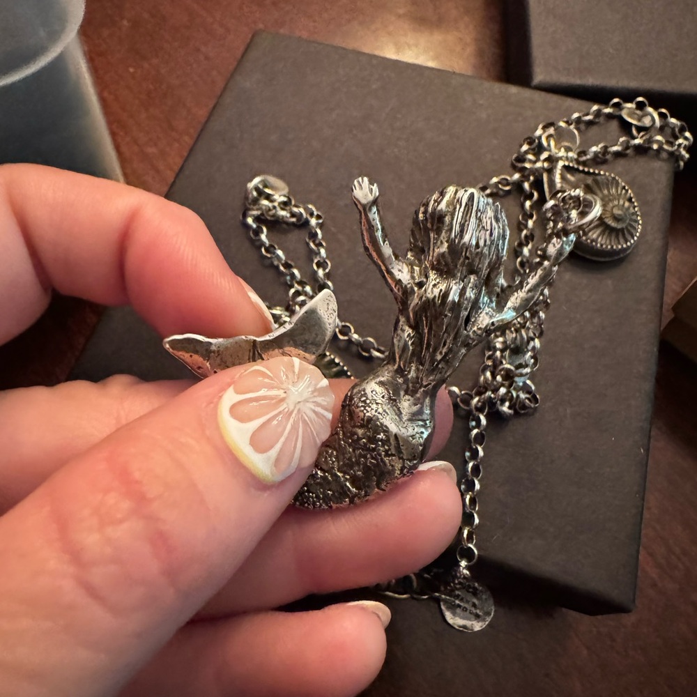 Solid Sterling Silver Mermaid Pendant Necklace - Picture 5 of 7
